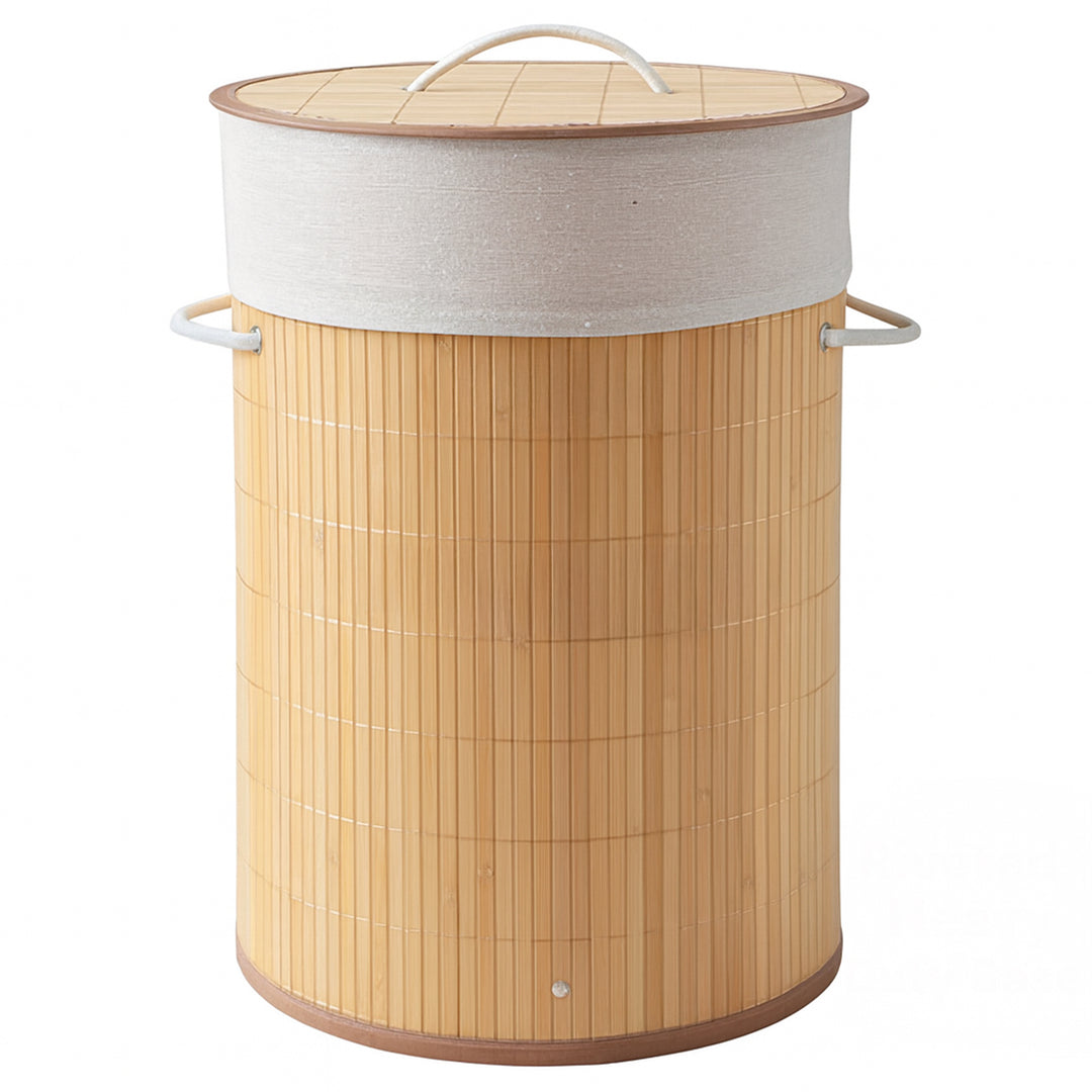 Rioware Bamboo Round Basket for Storage Laundry Basket for Clothes With Lid | Home Organizer Items and Storage | Eco Friendly | Compact and Easy to carry | Home Storage Organizer | Dark Brown
