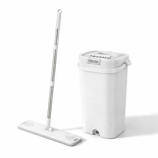 Rioware Flat Mop for Home Cleaning Floor / 360° Rotating Microfiber Mops for Floor Cleaning | Hands-Free Squeeze (White)