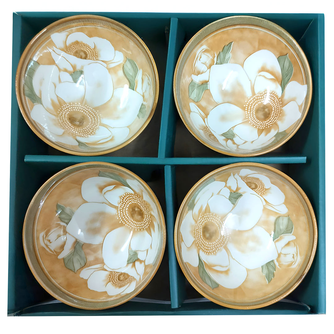 Rioware Ceramic Bowl, Set of 4 | Microwave & Dishwasher Safe| Bowls for Snacks, Fruits, Salad, Desserts BPA & Lead-Free Bowls, 250ml, White & Blue Ocean