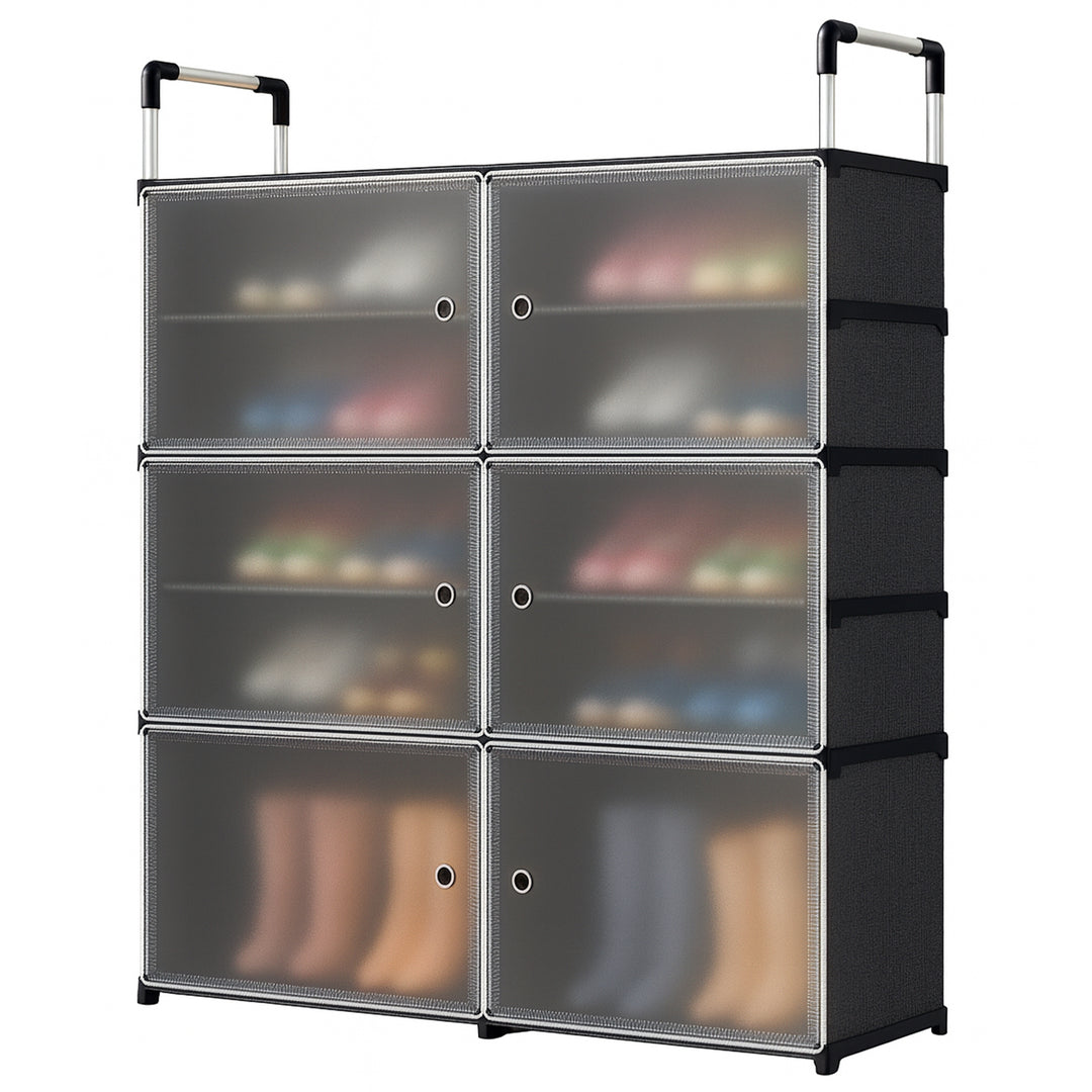 ioware Upgraded Shoe Rack for Home Plastic, Portable Shoe Rack with Dustproof Door for Heels/Slippers/Boots,𝟔-𝐃𝐨𝐨𝐫_𝟏0-𝐒𝐡𝐞𝐥𝐟 Shoe Storage Cabinet for Entryway or Bedroom - Black