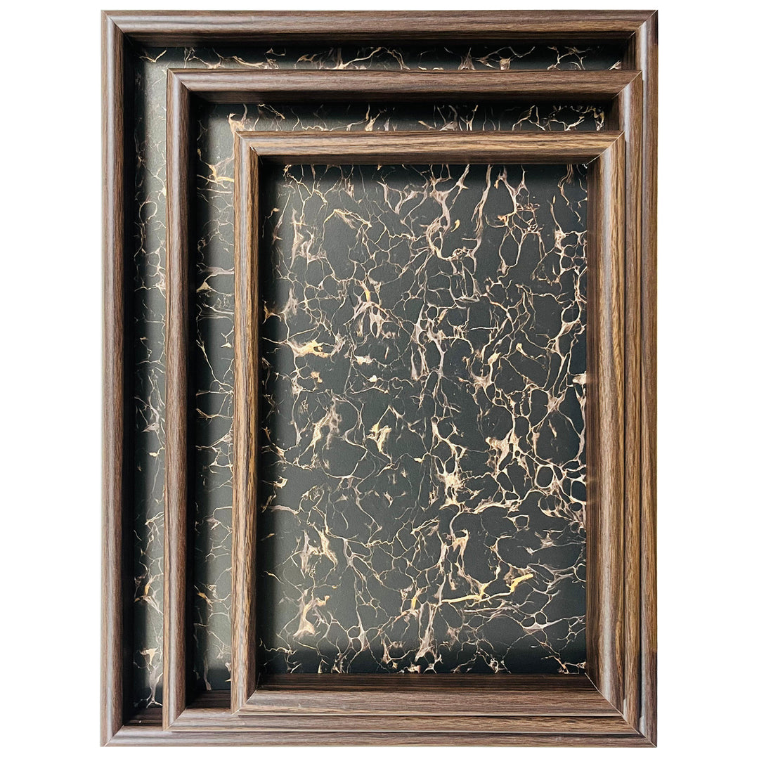Serving Wooden Trays  Black Marble Set of 3