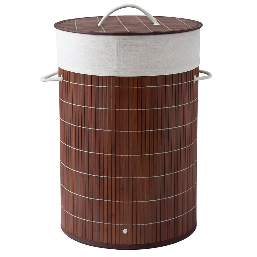 Rioware Bamboo Round Basket for Storage Laundry Basket for Clothes With Lid | Home Organizer Items and Storage | Eco Friendly | Compact and Easy to carry | Home Storage Organizer | Dark Brown