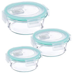 Load image into Gallery viewer, Rioware Borosilicate Glass Containers with Lids, 3 pcs Set, 400ml, 650 ml &amp;1000ml, Kitchen, Microwave, Oven &amp; Freezer Safe, Baking Dish, Rectangle, Baking Tray, Scratch Resistant, round
