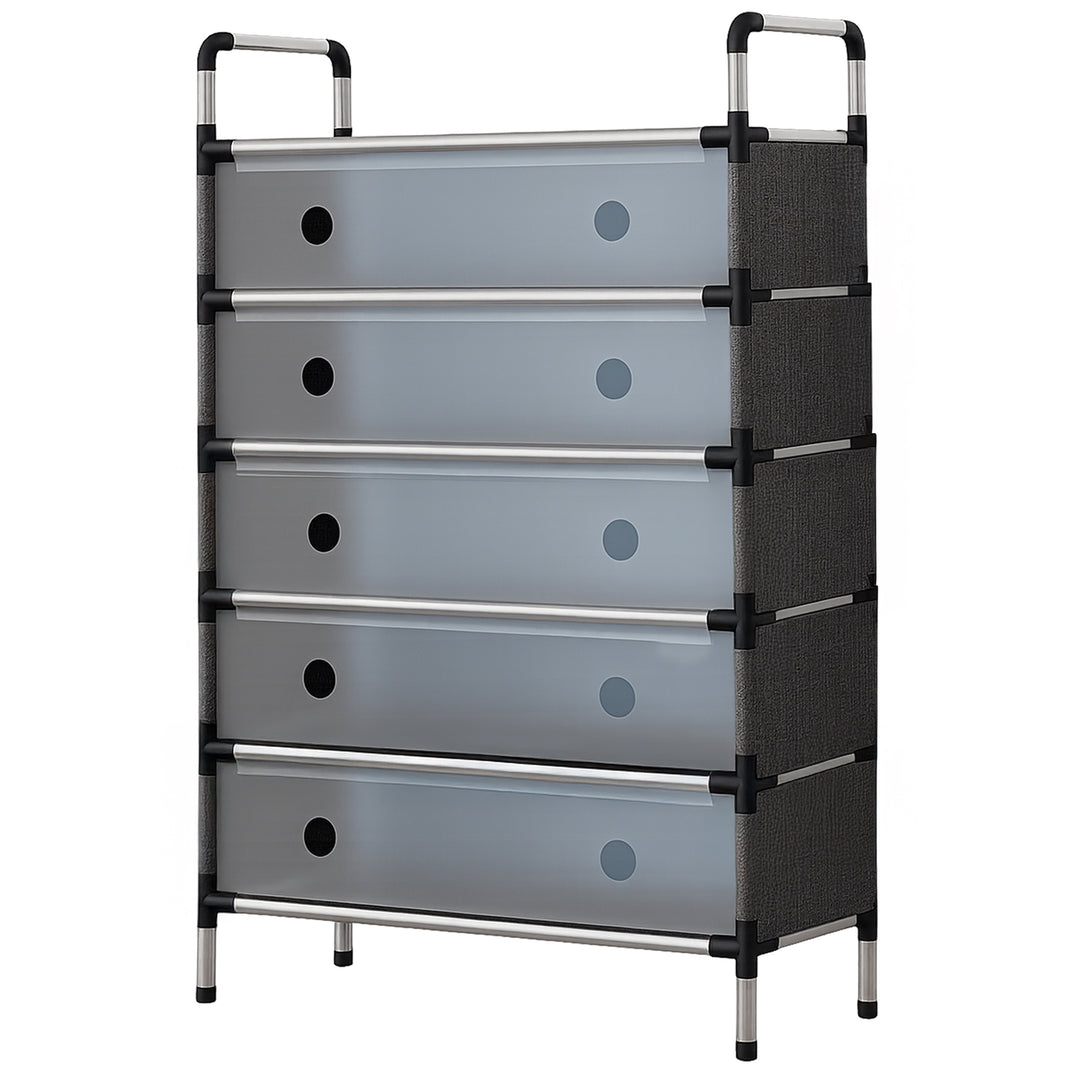 Rioware Shoe Rack Organizer/Multi-Purpose Steel 5 Layers Portable and Folding Shoe Rack (Transparent)