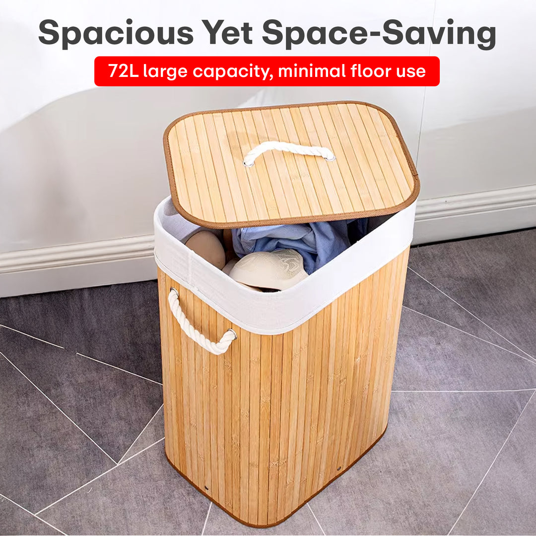 Rioware Bamboo laundry bag basket for clothes with lid toy storage organiser box foldable Square Home Organizer and Storage | Eco Friendly | Compact and Easy to carry Dark Brown