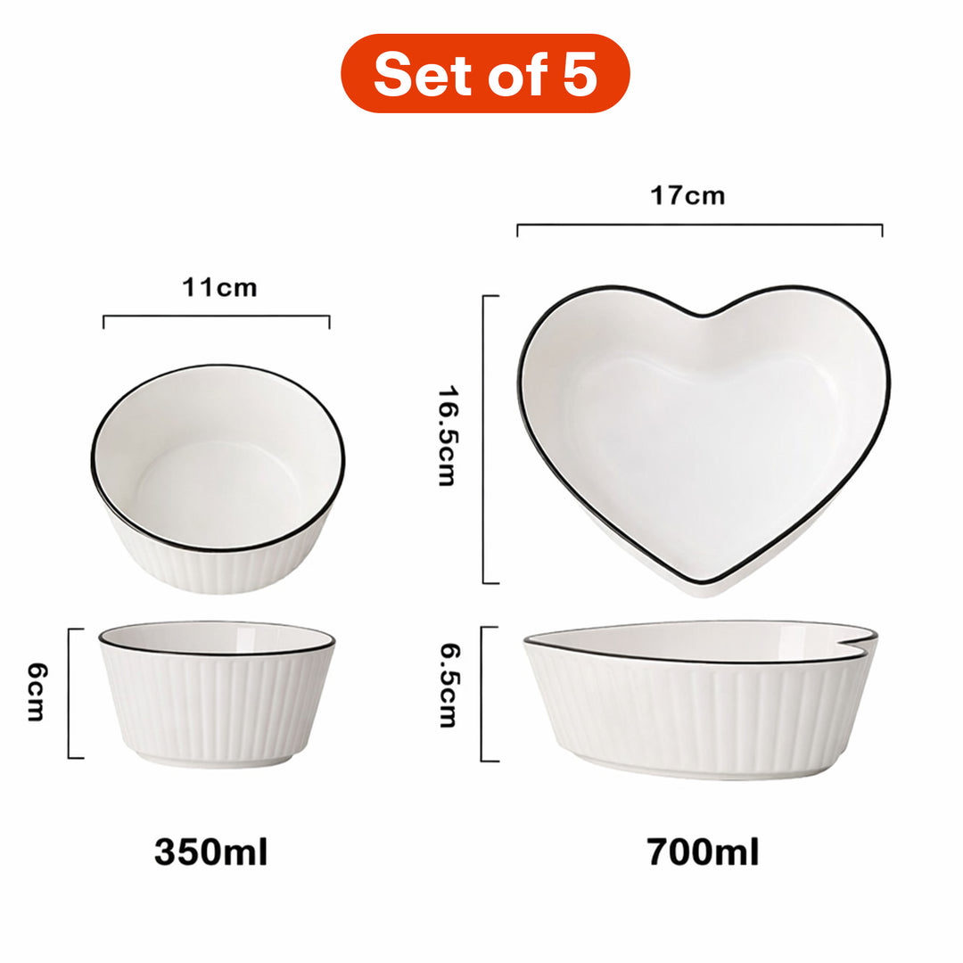 Rioware Cream Ceramic Bowl Set of 5, 580 ML Microwave & Dishwasher Safe Bowl for Serving Snacks, Dal, Rice, Noodles | Perfect for Daily Use, Gifting, Birthday, Anniversary