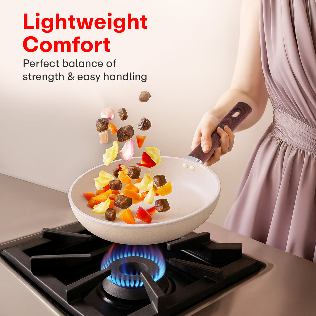 Rioware Non-Stick Maifanshi Granite Fry Pan | 24 Centimetre, Black, Induction Base,5 Layer Non-Stick Cookware, Dishwasher Safe, 2-Layer Metallic Finish