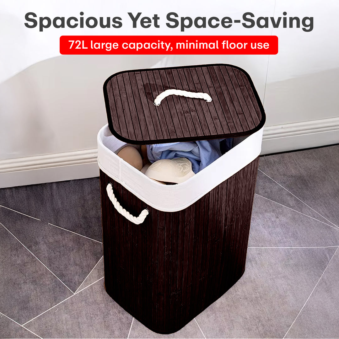 Rioware Bamboo laundry bag basket for clothes with lid toy storage organiser box foldable Square Home Organizer and Storage | Eco Friendly | Compact and Easy to carry Dark Brown