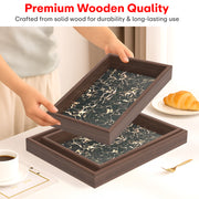 Serving Wooden Trays  Black Marble Set of 3