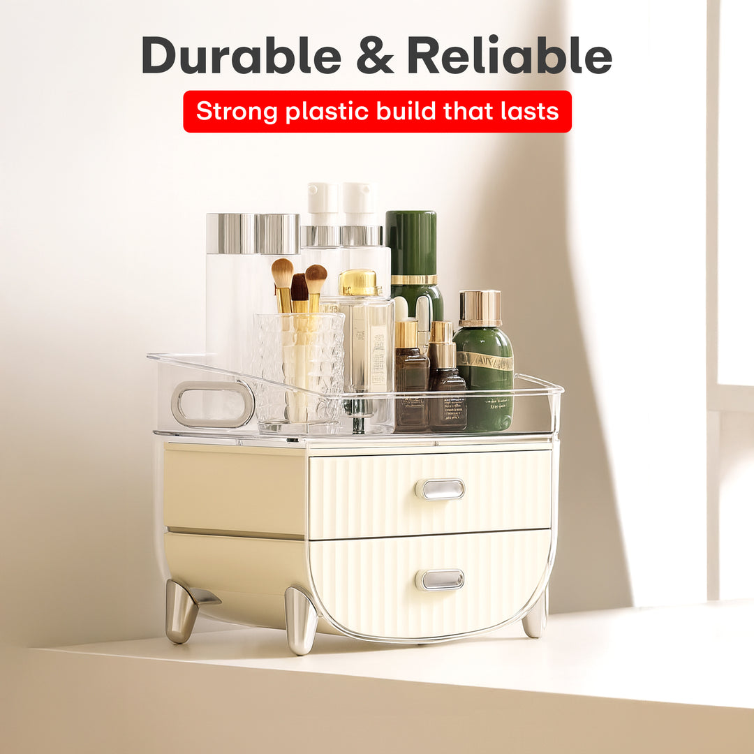 Rioware Luxury Multi Function Make Up Case Cosmetic Storage Box,Cosmetics Skin Care Products Jewelry Organizer Case Lipstick Box - Creamy White