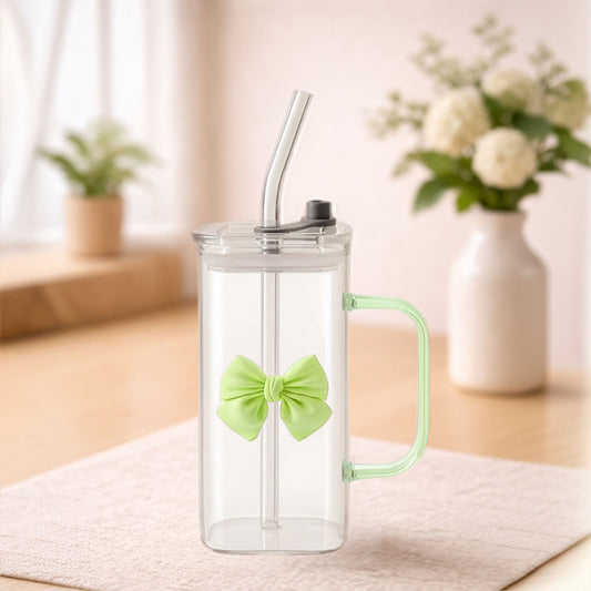 BowSip Glass Tumbler with Straw & Lid (400ml)