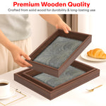 Load image into Gallery viewer, Serving Wooden Trays  Gray Marble Set of 3
