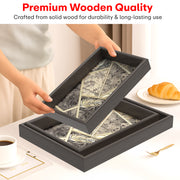 Serving Trays Wooden Black Abstract - Set of 3