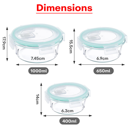 Borosilicate Glass Food Containers Set of 3
