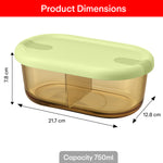 Load image into Gallery viewer, Rioware Slim High Microwave Safe Office Two Compartment Lunch Box Set | Borosilicate Glass | Safety Lock Airtight Tiffin Containers 750ml | Transparent,
