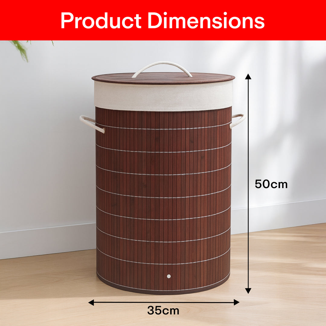 Rioware Bamboo Round Basket for Storage Laundry Basket for Clothes With Lid | Home Organizer Items and Storage | Eco Friendly | Compact and Easy to carry | Home Storage Organizer | Dark Brown