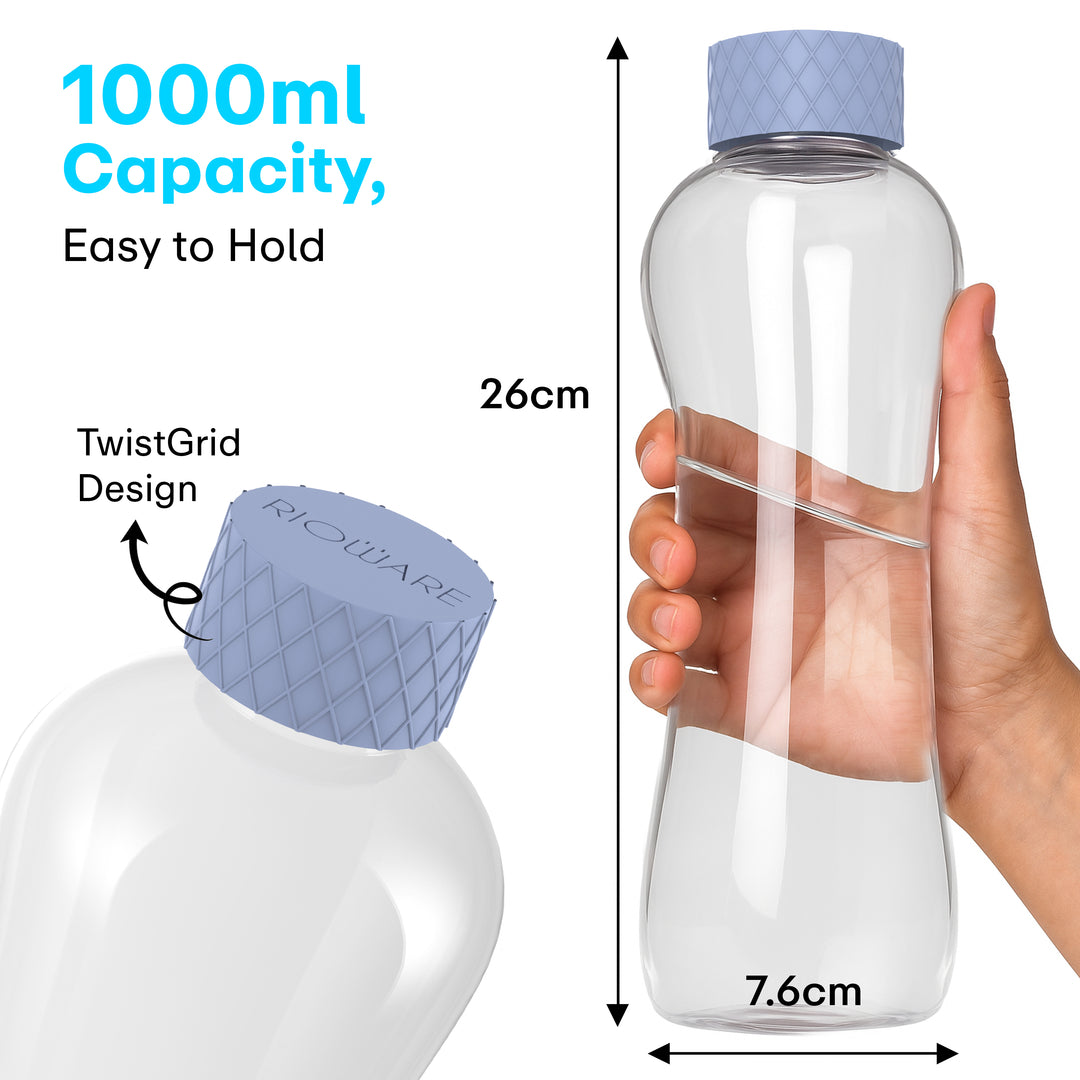 Glass Water Bottle 1 Litre | Airtight lid | Leak Proof | Silicon Cap | Fridge Water Bottles for Home, Office & Gym (Blue, Pack of 01)