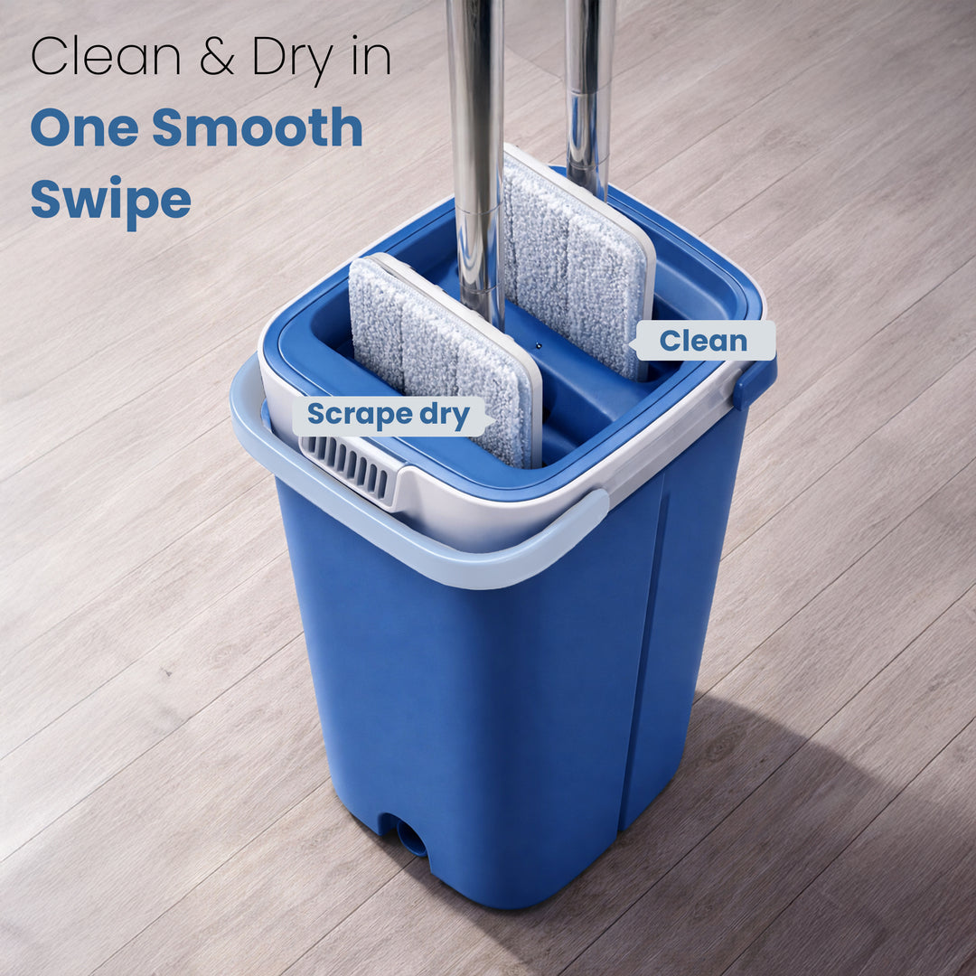 Rioware Flat Mop for Home Cleaning Floor / 360° Rotating Microfiber Mops for Floor Cleaning | Hands-Free Squeeze (White)