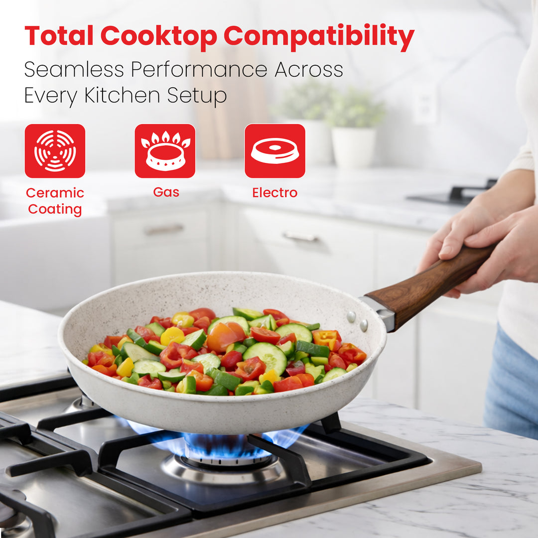 Rioware Non Stick Maifan Frying Pan - Egg Fry Pan | Induction Base | 5 Layer Non Stick Cookware | Medical Stone | Dishwasher Safe (28CM, Maifan Stone Pan)