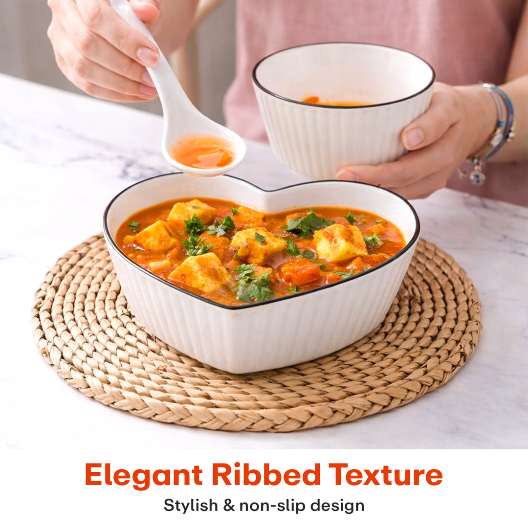 Rioware Cream Ceramic Bowl Set of 5, 580 ML Microwave & Dishwasher Safe Bowl for Serving Snacks, Dal, Rice, Noodles | Perfect for Daily Use, Gifting, Birthday, Anniversary