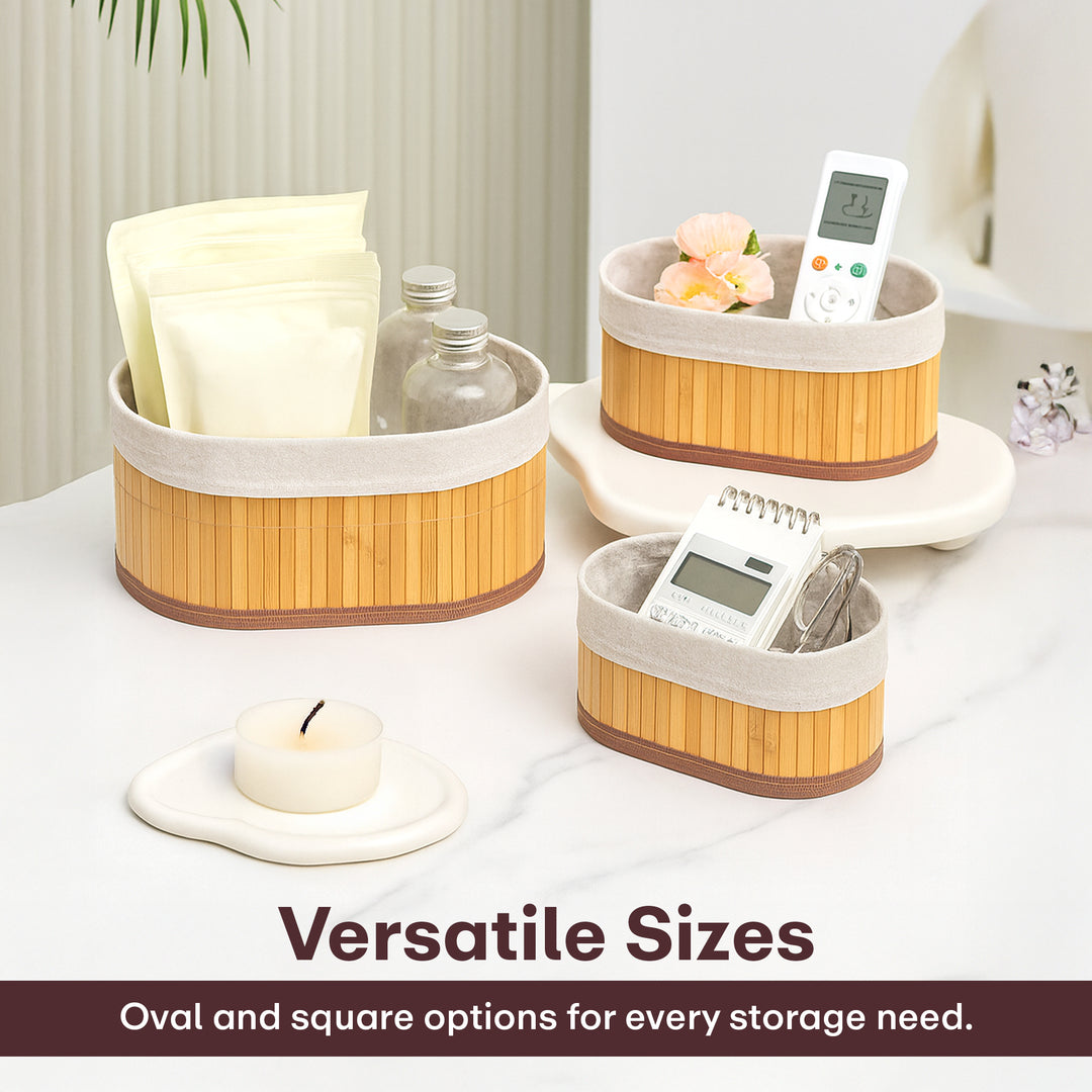 RIOWARE Natural Bamboo Storage Rectangular Basket Bins Organizer, Pack of 3