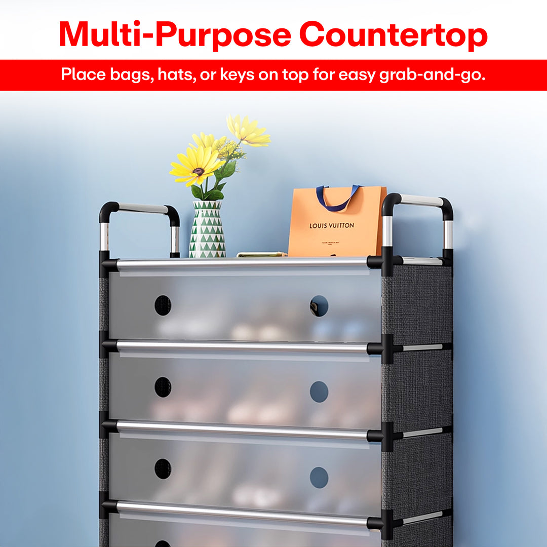 Rioware Shoe Rack Organizer/Multi-Purpose Steel 5 Layers Portable and Folding Shoe Rack (Transparent)