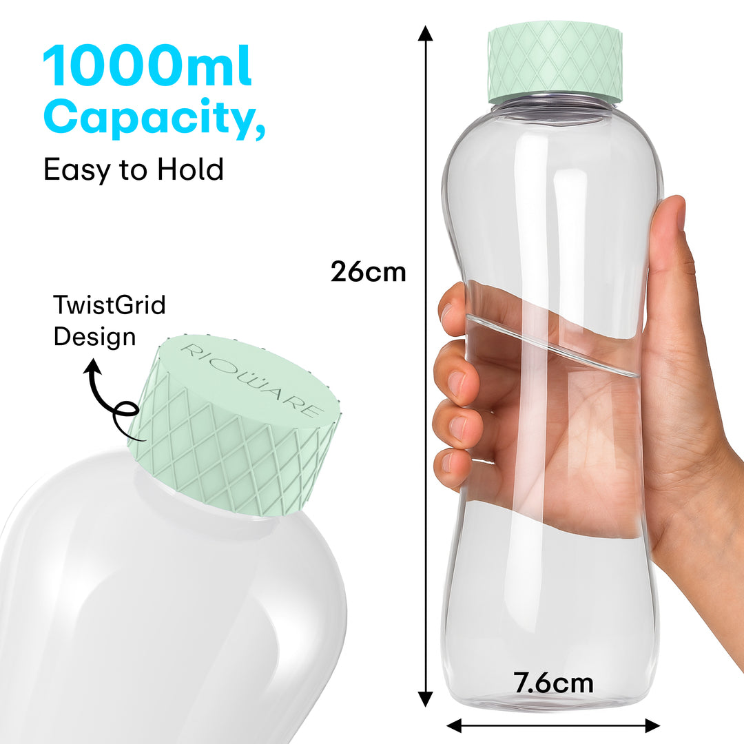 Glass Water Bottle 1 Litre | Airtight lid | Leak Proof | Silicon Cap | Fridge Water Bottles for Home, Office & Gym (Blue, Pack of 01)