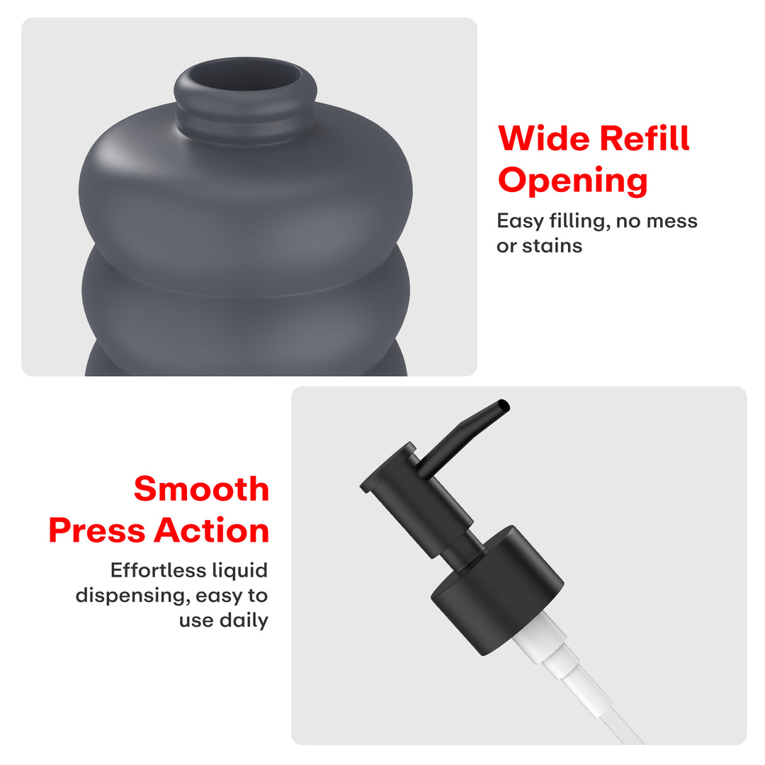 Rioware Outdoor Living Liquid Soap Dispenser, 300ml, Multipurpose Refillable Plastic Pump for Hand Wash, Dish Wash, Shampoo, Kitchen, Bathroom, and Household Use Pack of 1, Round Black