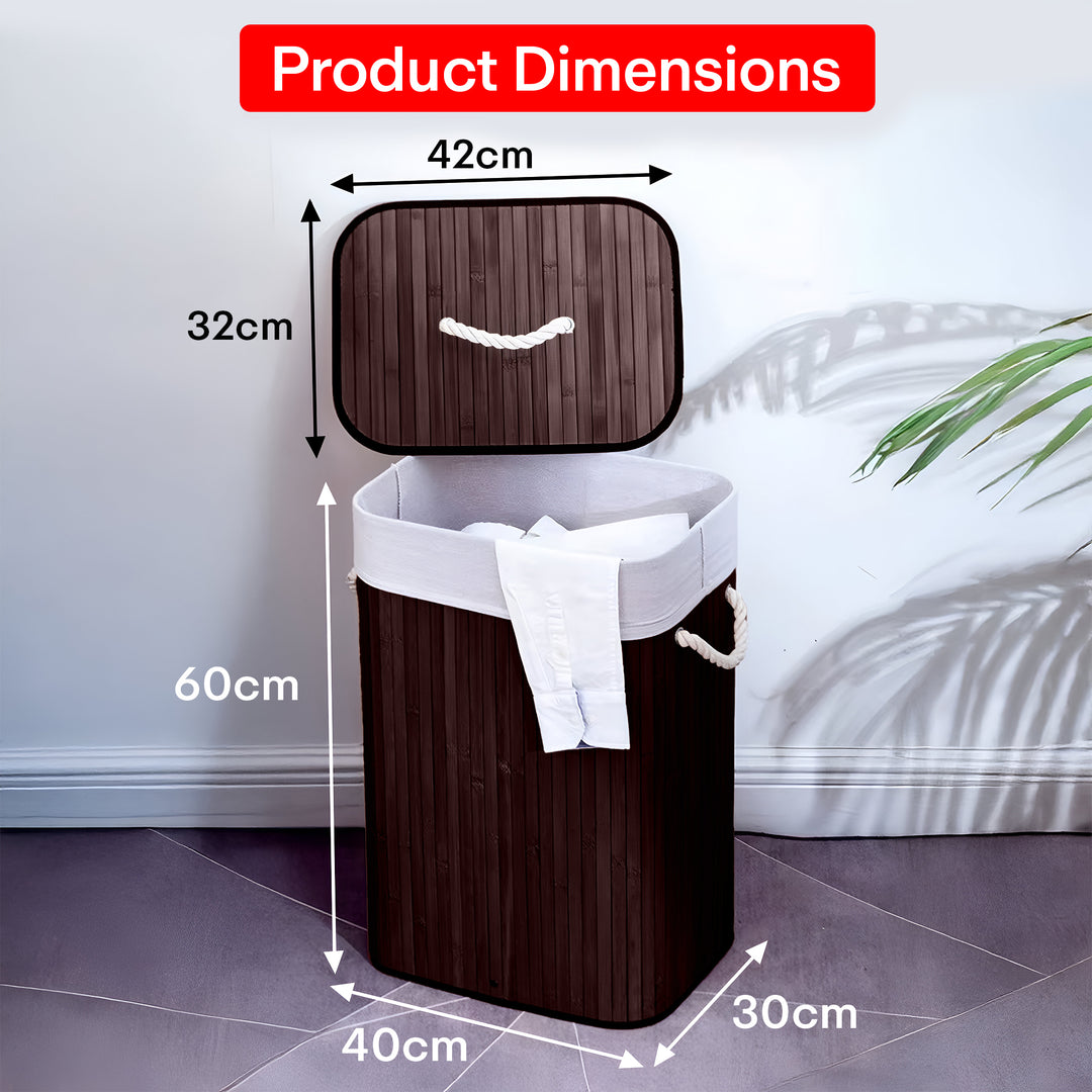 Rioware Bamboo laundry bag basket for clothes with lid toy storage organiser box foldable Square Home Organizer and Storage | Eco Friendly | Compact and Easy to carry Dark Brown