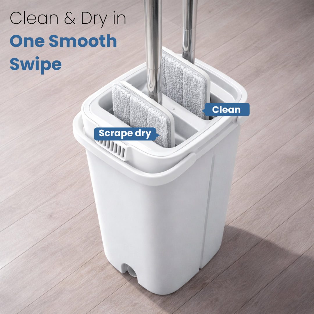 Rioware Flat Mop for Home Cleaning Floor / 360° Rotating Microfiber Mops for Floor Cleaning | Hands-Free Squeeze (White)