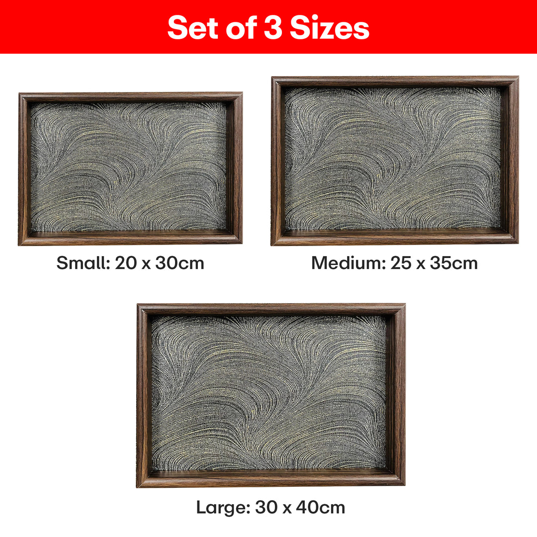 Serving Wooden Trays  Gray Marble Set of 3