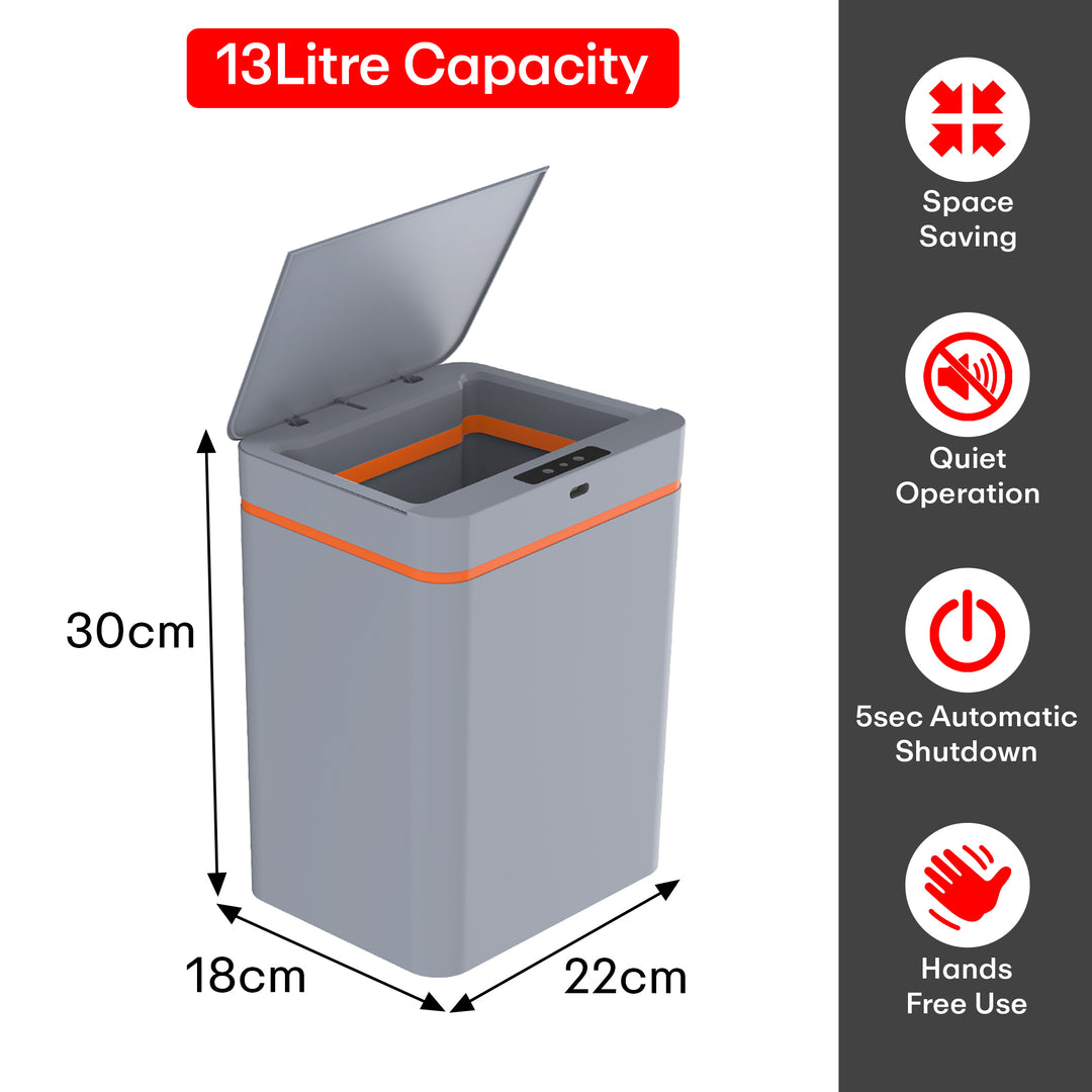 Rioware Smart Dustbin for Home - 13 L Hanging Waterproof Touchless Sensor Dustbin with Lid, Waste Bin Trash Can for Kitchen Cabinet, Bathroom, Battery Operated (Grey)