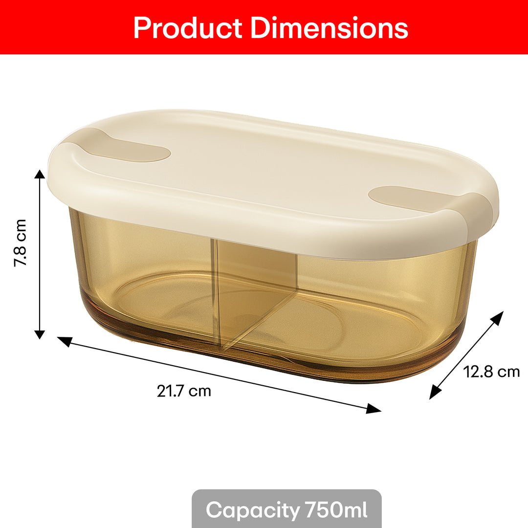 Rioware Slim High Microwave Safe Office Two Compartment Lunch Box Set | Borosilicate Glass | Safety Lock Airtight Tiffin Containers 750ml | Transparent,