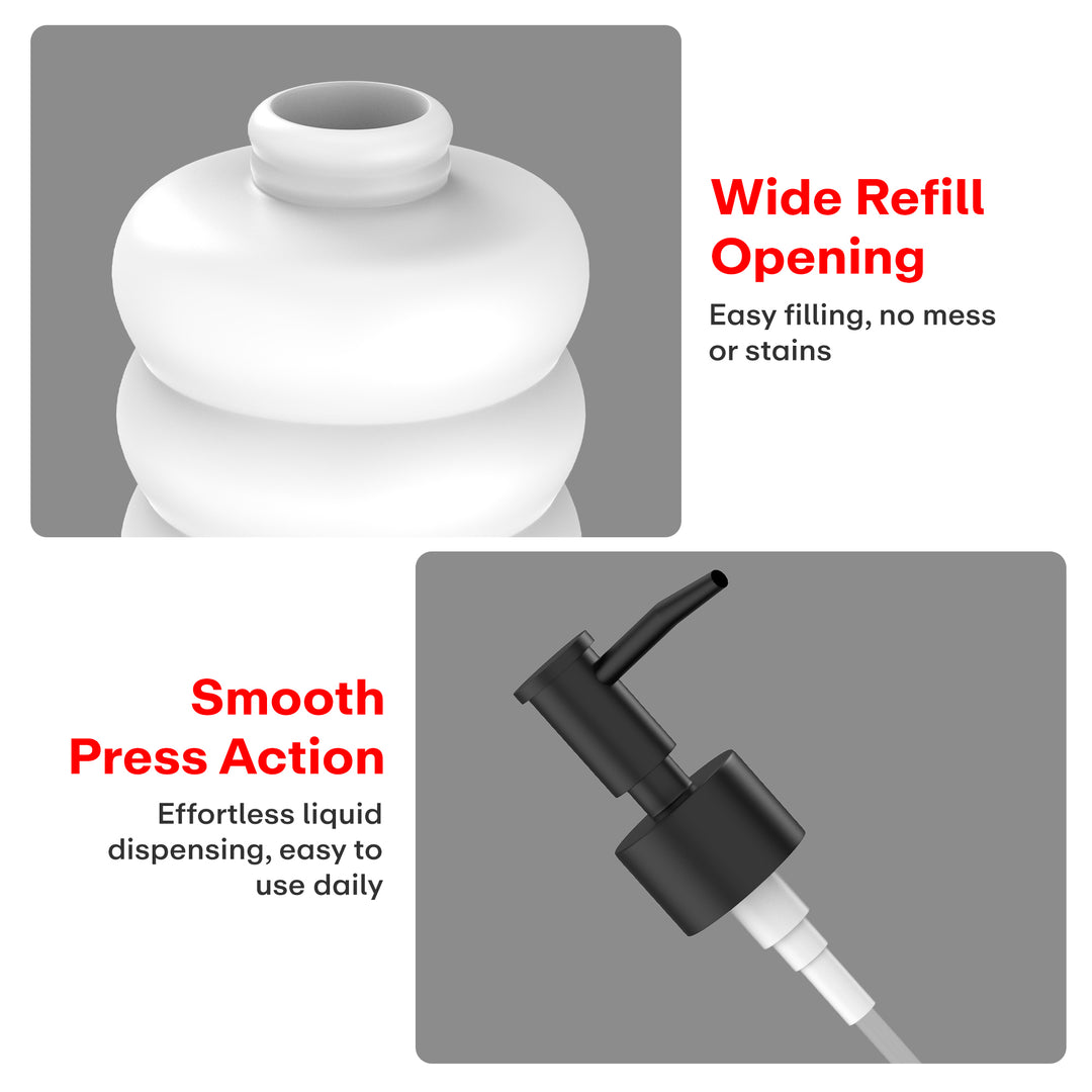 Rioware Outdoor Living Liquid Soap Dispenser, 300ml, Multipurpose Refillable Plastic Pump for Hand Wash, Dish Wash, Shampoo, Kitchen, Bathroom, and Household Use Pack of 1, Round Black