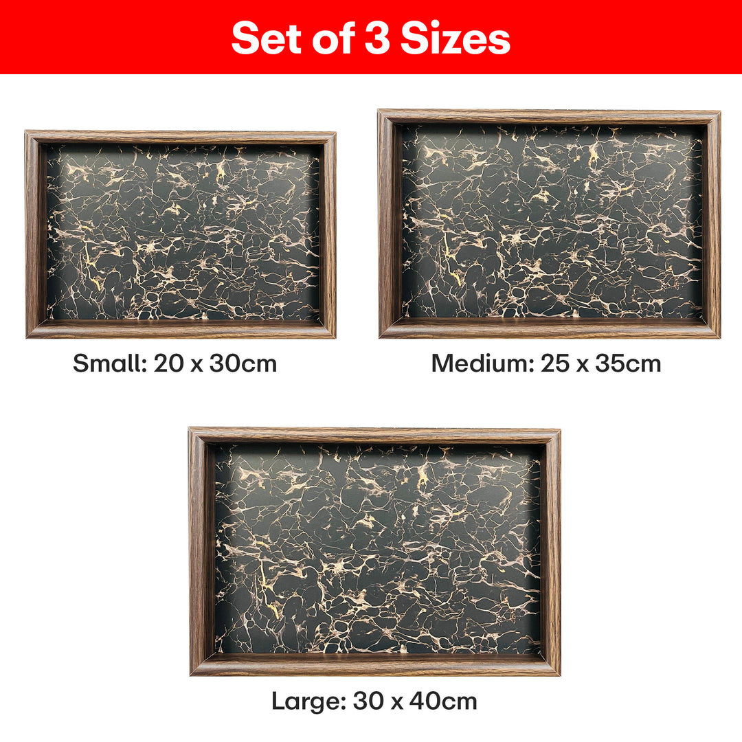 Serving Wooden Trays  Black Marble Set of 3