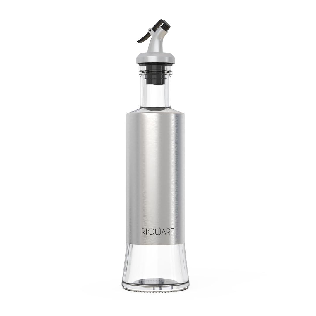 Rioware® Glass Oil Dispenser with Stainless Steel Cover Seasoning Glass Oil Bottle Leakproof Oiler Tank Household Condiment Dispenser 300ml -Pack Of 01