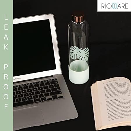 Rioware® Purifa Borosilicate Glass Water Bottle with Silicon Sleeve (750ml) | Airtight lid | Leak Proof | Silicon Cap | Fridge Water Bottles for Home, Office & Gym -Pack of 01(Green)