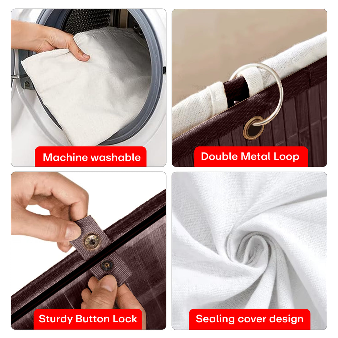 Rioware Bamboo laundry bag basket for clothes with lid toy storage organiser box foldable Square Home Organizer and Storage | Eco Friendly | Compact and Easy to carry Dark Brown