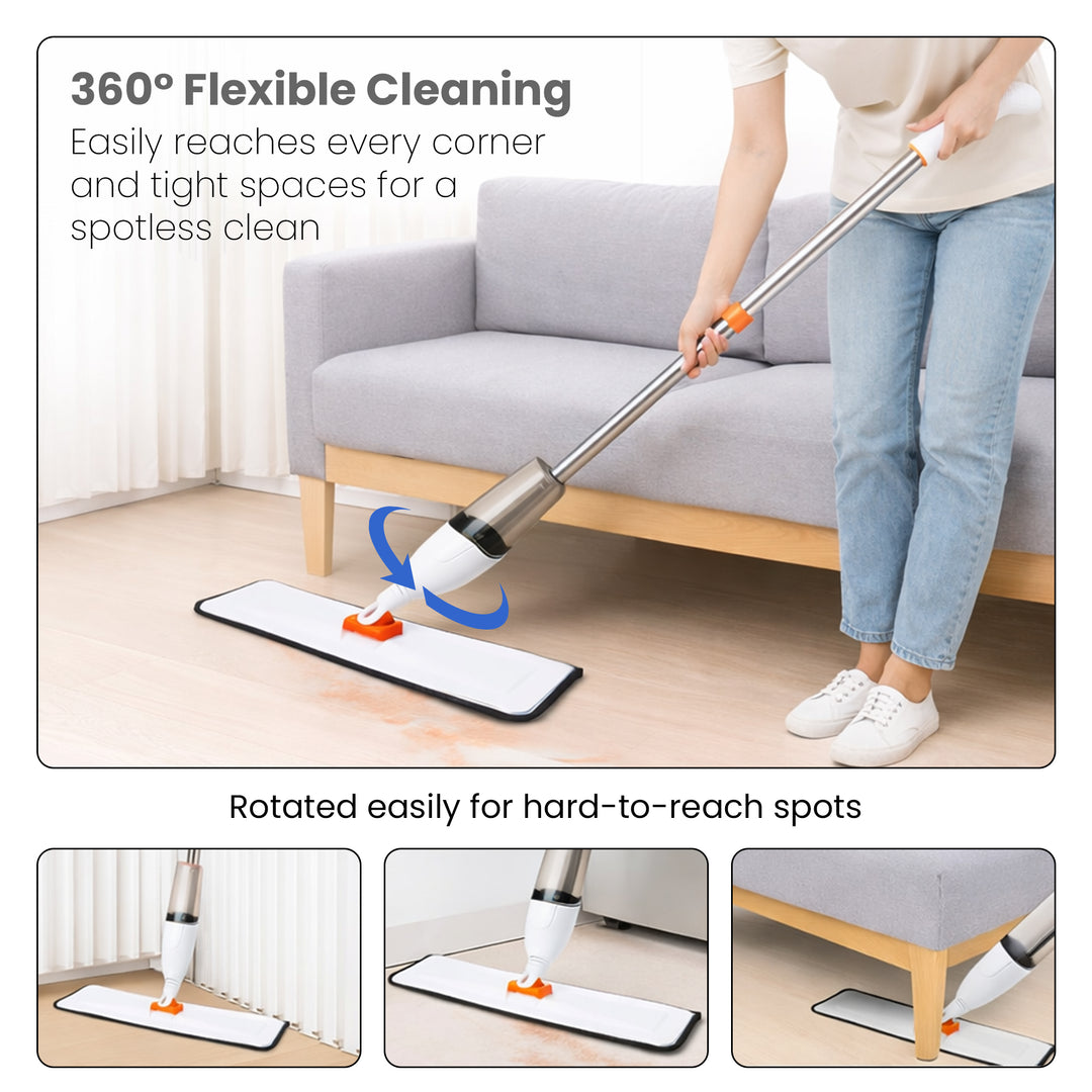 Rioware Delite Spray Mop for Dry and Wet Floor Cleaning with Washable Microfiber Pad - with 800ml Refillable Bottle for Wooden Floor, Hardwood, Marble, Laminate, Ceramic Tiles, and for Dust Cleaning