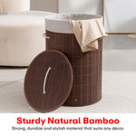 Load image into Gallery viewer, Rioware Bamboo Round Basket for Storage Laundry Basket for Clothes With Lid | Home Organizer Items and Storage | Eco Friendly | Compact and Easy to carry | Home Storage Organizer | Dark Brown
