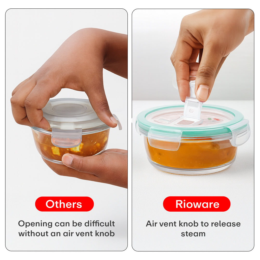 Rioware Borosilicate Glass Containers with Lids, 3 pcs Set, 400ml, 650 ml &1000ml, Kitchen, Microwave, Oven & Freezer Safe, Baking Dish, Rectangle, Baking Tray, Scratch Resistant, round