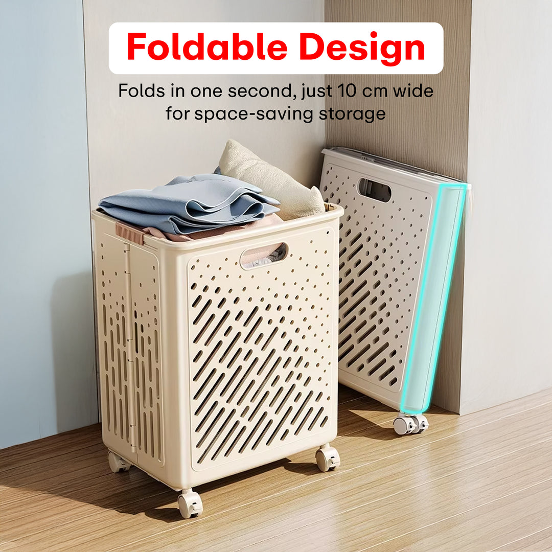 Rioware, Laundry Magic Mover Mini | Foldable Laundry Basket with Wheels & Handles | Breathable Storage Organizer for Clothes, Toys & Daily Essentials |