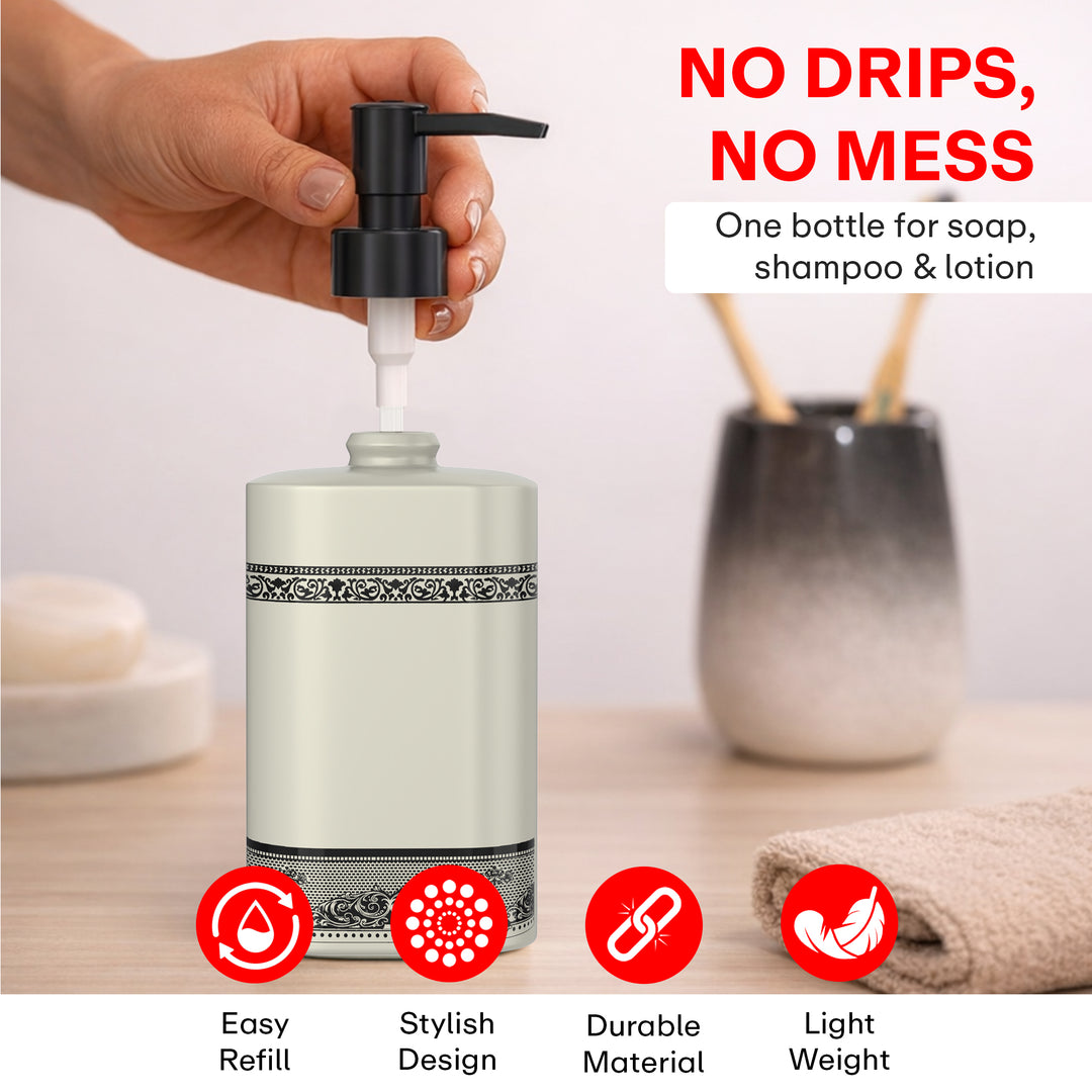 Rioware Outdoor Living Liquid Soap Dispenser, 300ml, Multipurpose Refillable Plastic Pump for Hand Wash, Dish Wash, Shampoo, Kitchen, Bathroom, and Household Use Pack of 1, Ivory White