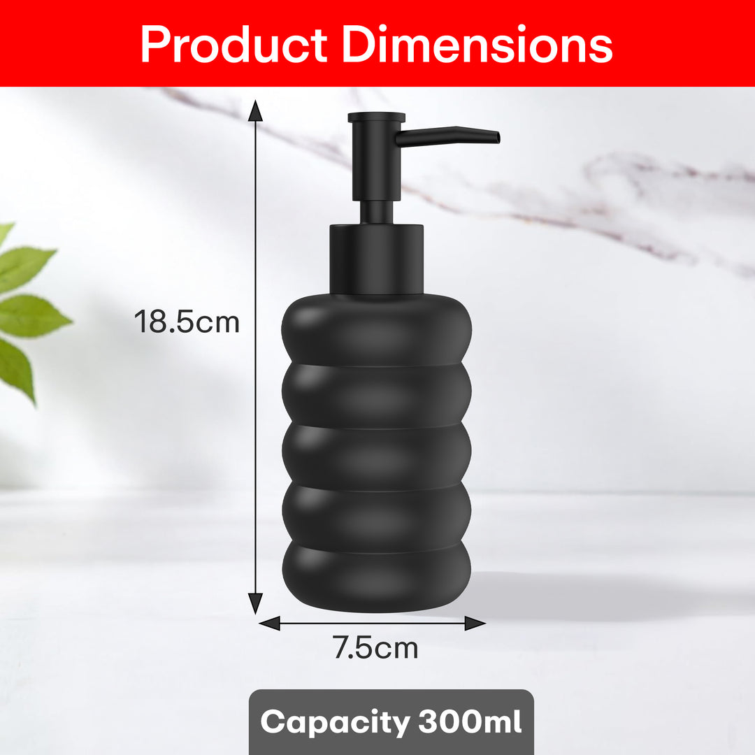 Rioware Outdoor Living Liquid Soap Dispenser, 300ml, Multipurpose Refillable Plastic Pump for Hand Wash, Dish Wash, Shampoo, Kitchen, Bathroom, and Household Use Pack of 1, Round Black