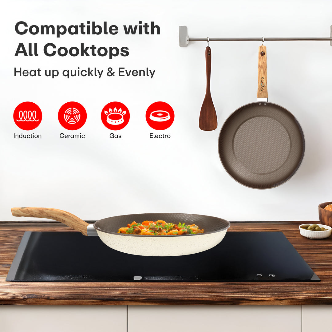 Rioware Aluminium Non-Stick Dosa Tawa | Granite Finish | Induction Base | PFOA Free | High Temperature Resistant Exterior Coating | 24 Cm | White