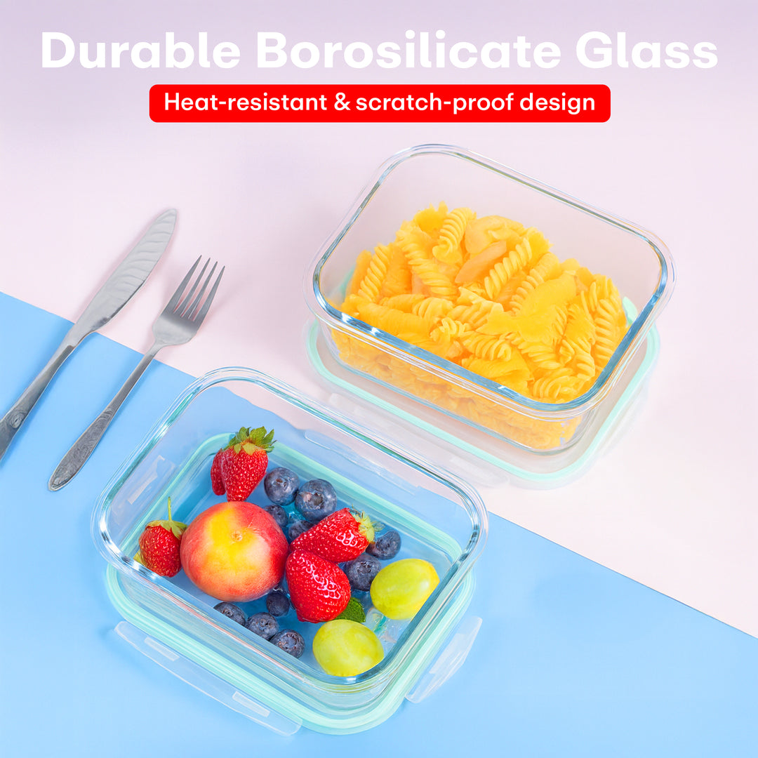 Rioware Borosilicate Glass Containers with Lids, 3 pcs Set,(410 + 700 + 1050) Ml, Kitchen, Microwave, Oven & Freezer Safe, Baking Dish, Rectangle, Baking Tray, Scratch Resistant,