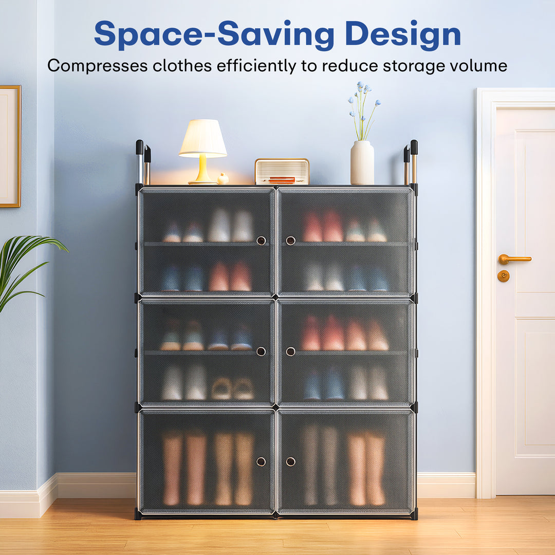 ioware Upgraded Shoe Rack for Home Plastic, Portable Shoe Rack with Dustproof Door for Heels/Slippers/Boots,𝟔-𝐃𝐨𝐨𝐫_𝟏0-𝐒𝐡𝐞𝐥𝐟 Shoe Storage Cabinet for Entryway or Bedroom - Black