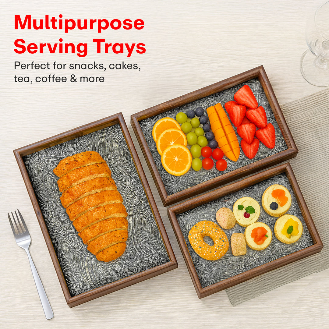 Serving Wooden Trays  Gray Marble Set of 3