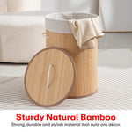 Load image into Gallery viewer, Rioware Bamboo Round Basket for Storage Laundry Basket for Clothes With Lid | Home Organizer Items and Storage | Eco Friendly | Compact and Easy to carry | Home Storage Organizer | Dark Brown
