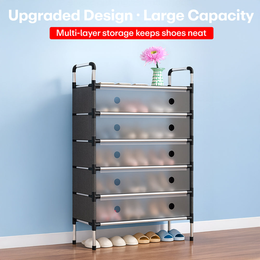 Rioware Shoe Rack Organizer/Multi-Purpose Steel 5 Layers Portable and Folding Shoe Rack (Transparent)